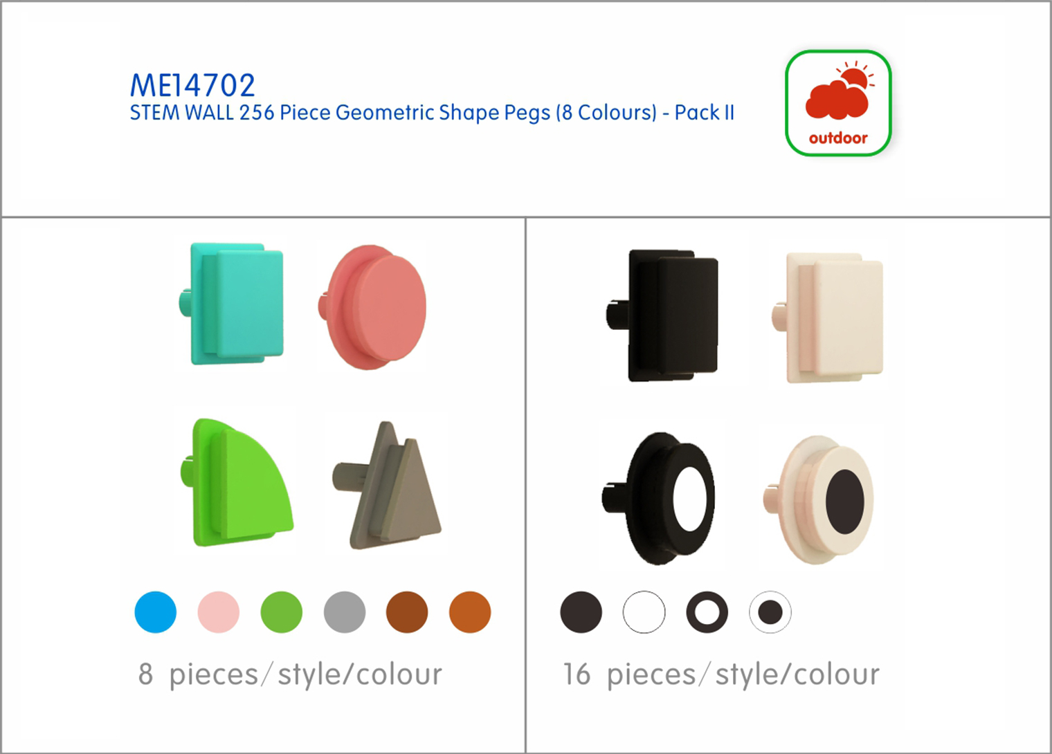 256 Piece Geometric Shape Pegs (8 Colours) - Pack II